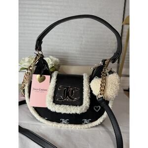 Juicy Couture Snuggle Hobo Bag In Black With Faux Fur Trim